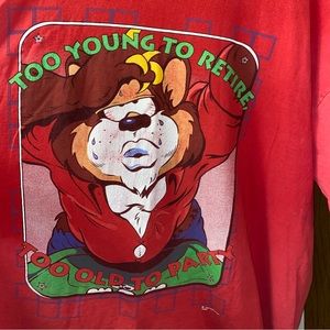 Vintage 1993 Single Stitch Too Young To Retire Too Old To Party Red Mens XL Tee